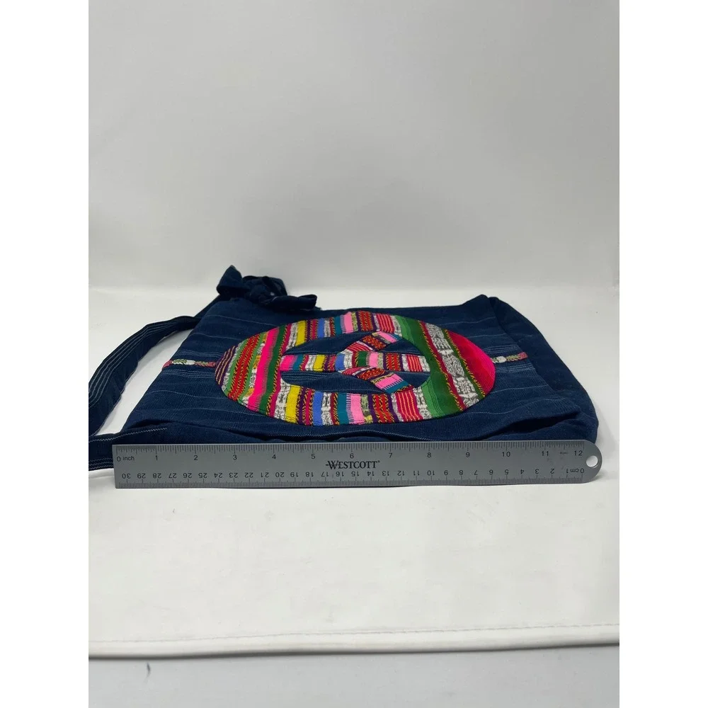 Peace Sign Messenger Bag Unisex Large Blue Multi Excellent Boho Patchwork